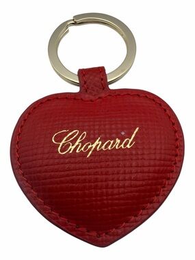 Chopard Red Leather Heart Key Ring Gold Tone Hardware